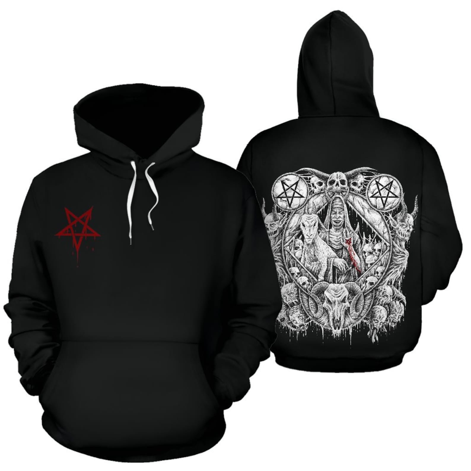 Calavera Satánica Pentagrama Demonio Virgen Nun Cabra Sudadera Etsy México