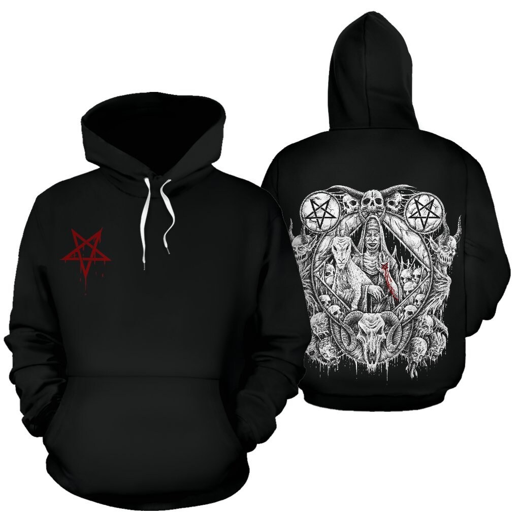 Skull Satanic Pentagram Demon Virgin Nun Goat Hoodie Be
