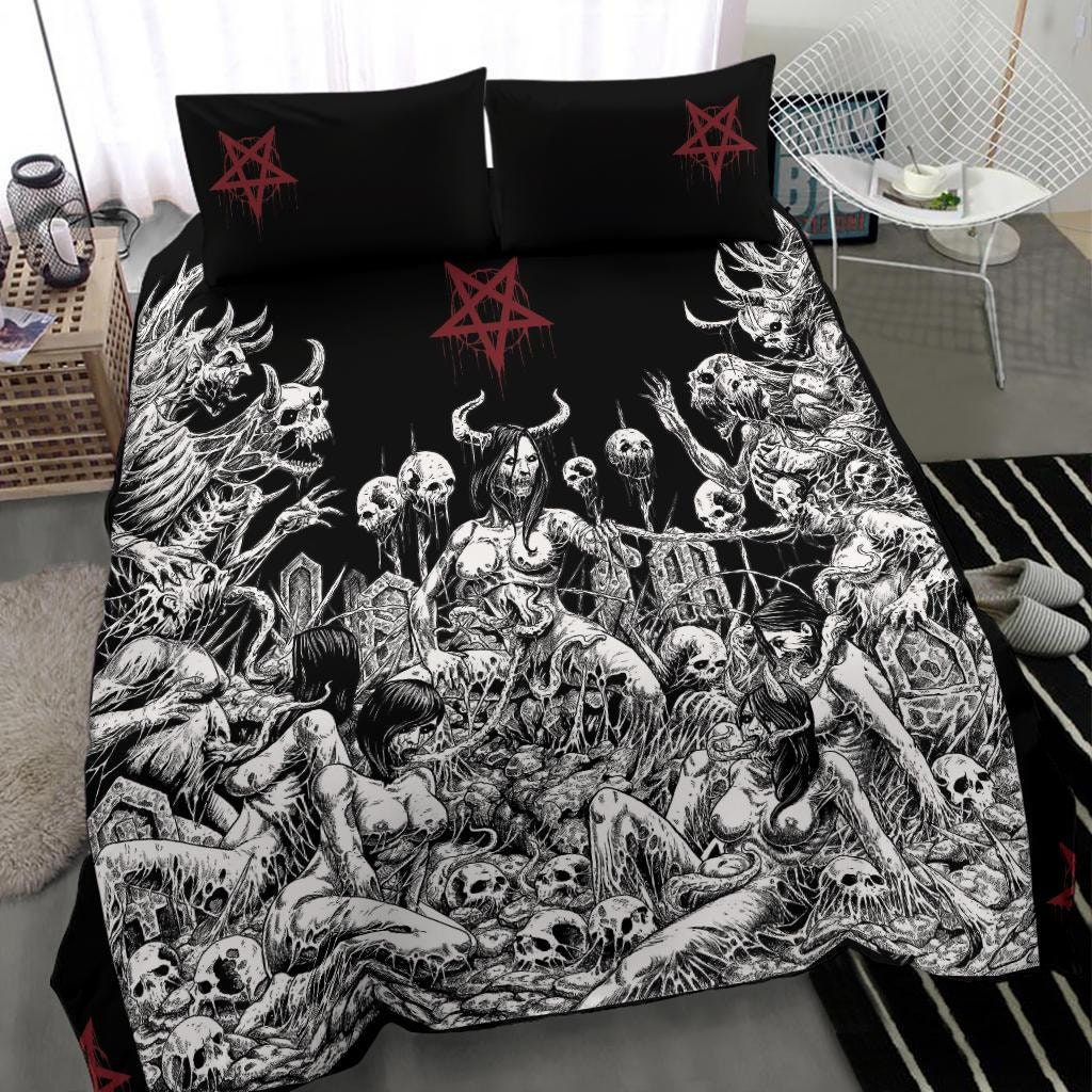 Discover Skull Satanic Pentagram Demon Nymphomania And Loving It Bedding Set