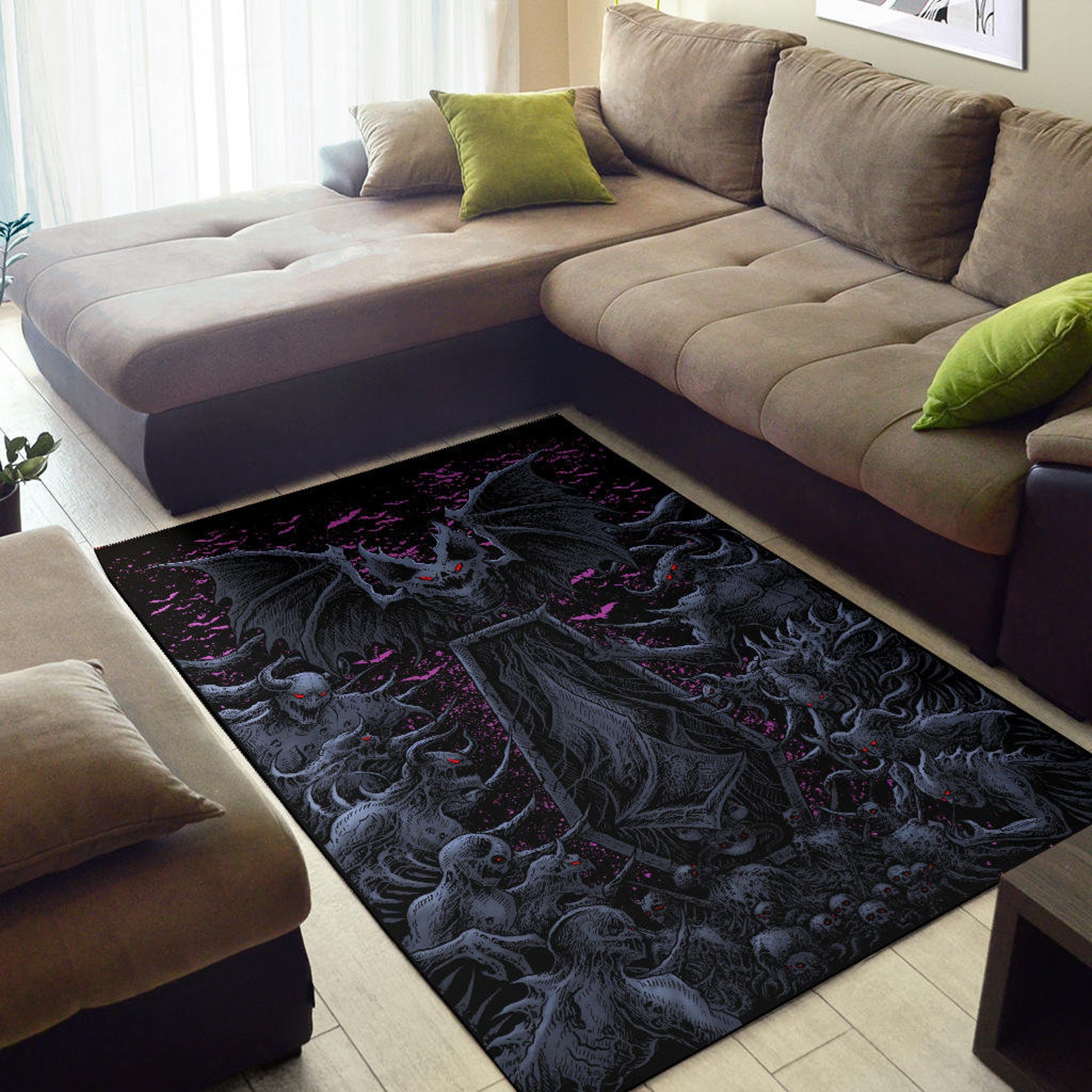 Coffin Shroud Demon Galore Bat Wing Area Rug Night Blue Pink-goth Bat ...