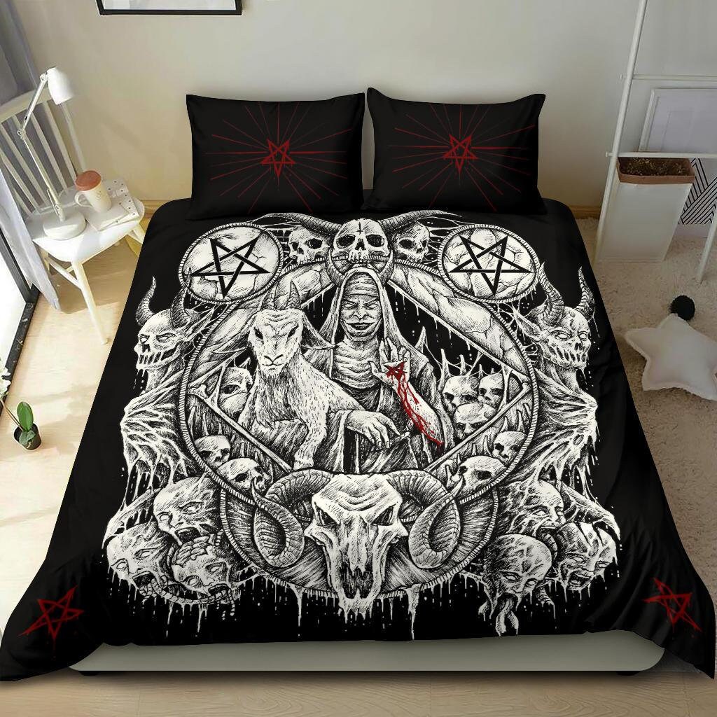 Skull Satanic Pentagram Demon Virgin Nun Goat 3 Piece Duvet Set