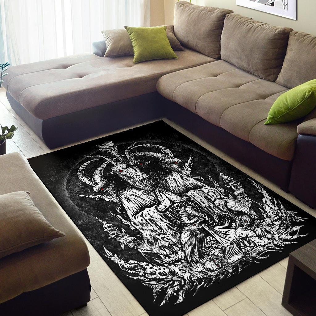 Satanic Area Rug Skull Satanic Goat Zombie Crow Feast Area Rug-satanic Rugs-satanic Goth ...