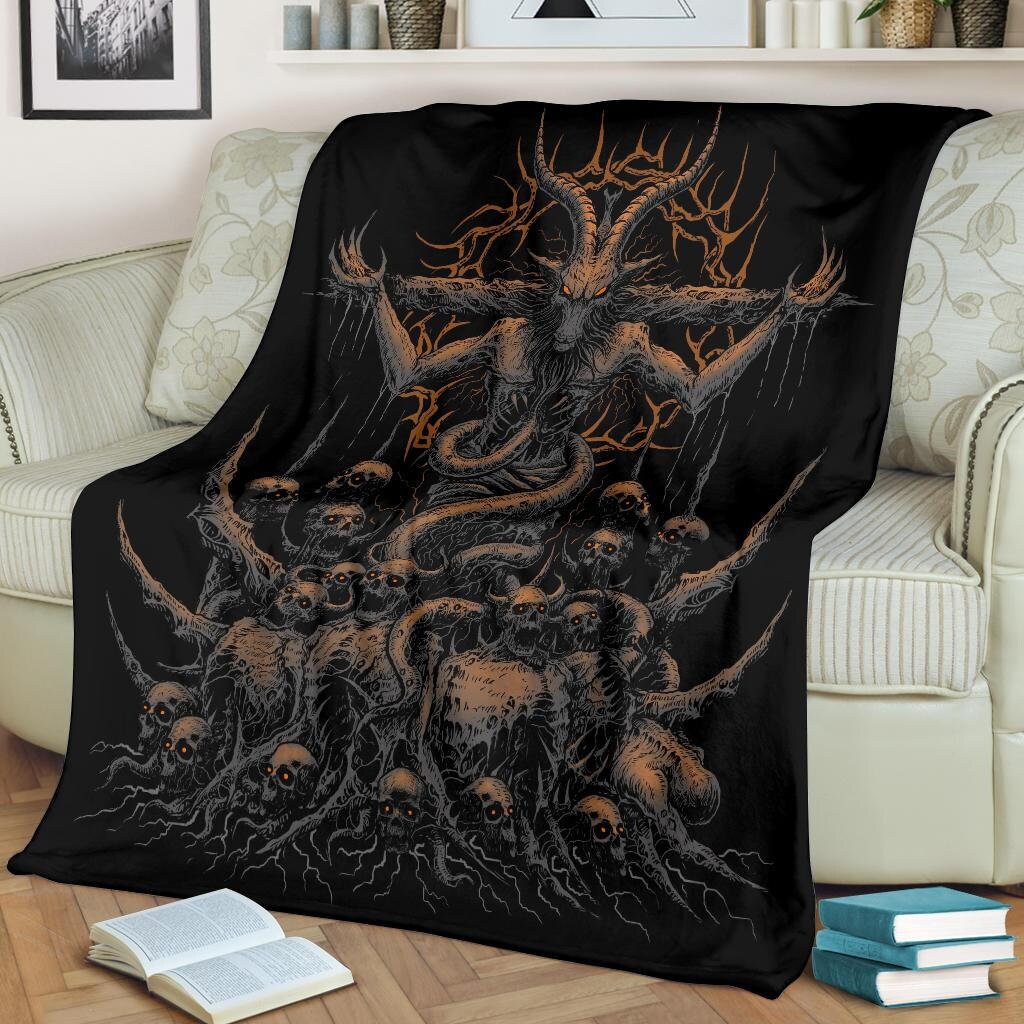 Discover Skull Skeleton Unholy Possessed Messiah Resurrection Blanket Awesome Silver Gold-Satanic Blanket-Baphomet Blanket-Skull Satanic Blanket-