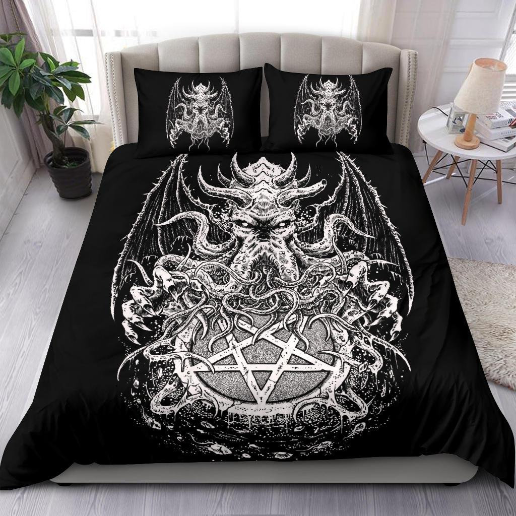 Skull Demon Satanic Pentagram Octopus 3 Piece Duvet Set-skull Bed