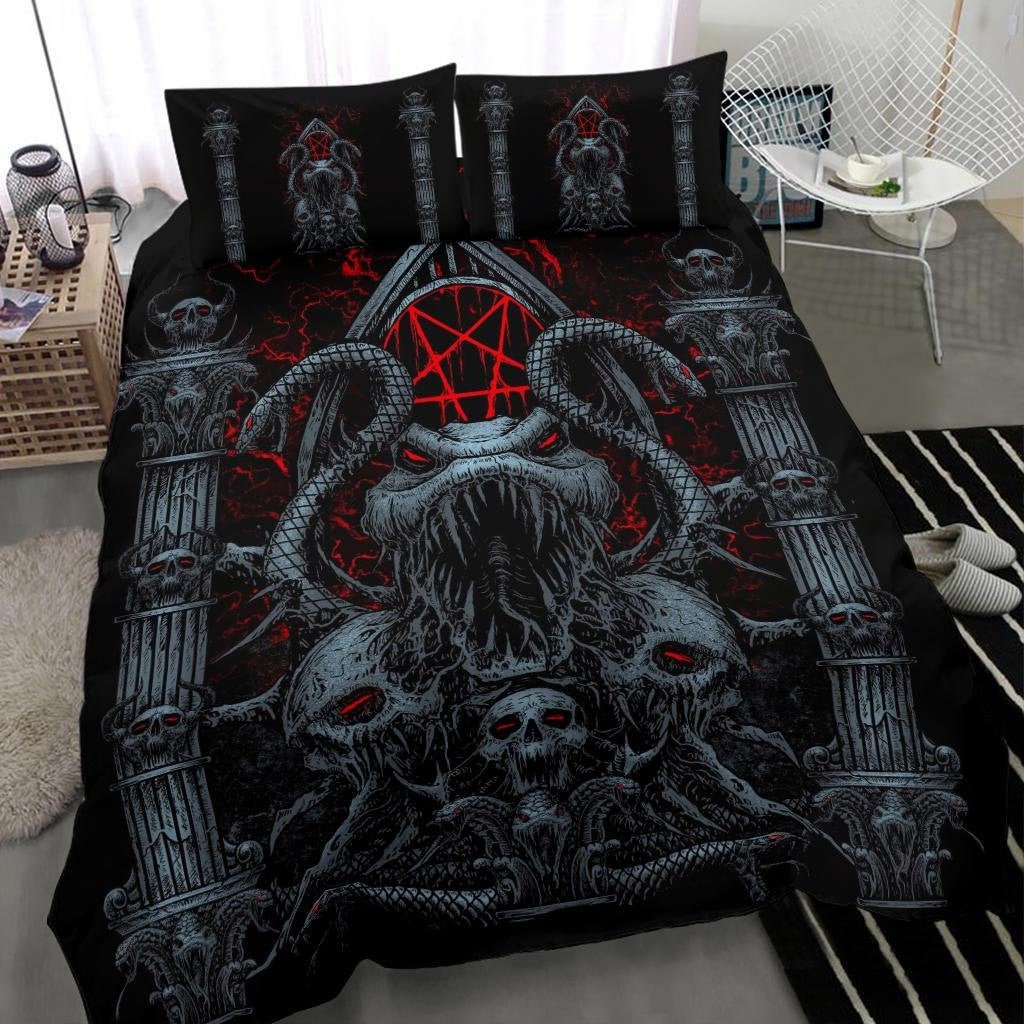 Discover Skull Satanic Pentagram Serpent Gate Shrine Bedding Set