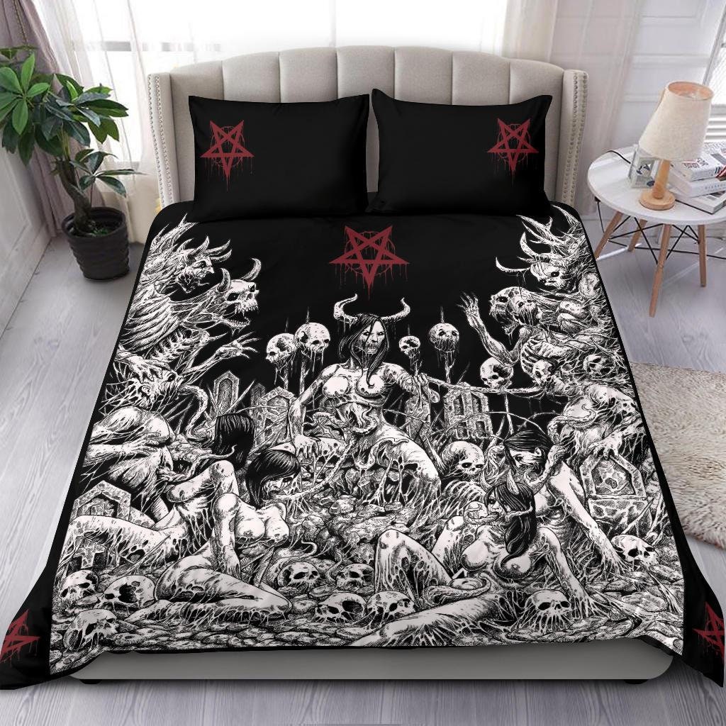 Skull Satanic Pentagram Demon Nymphomania And Loving It Bedding Set