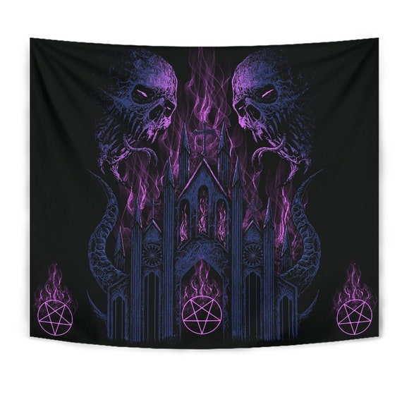 Skull Demon Virgin Serpent Satanic Pentagram Flame Church Large Wall  Decoration Tapestry-satanic Goth Wall Decor-satanic Goth Decor 