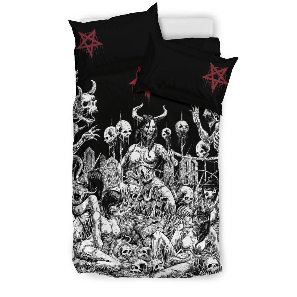 Discover Skull Satanic Pentagram Demon Nymphomania And Loving It Bedding Set