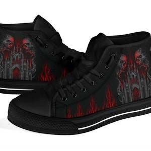 Skull Dämon Satanic Pentagram Church Flame High Tops Dark Version-Baphomet High Tops-Satanic High Tops-Pentagram High Tops-Skull High Tops-