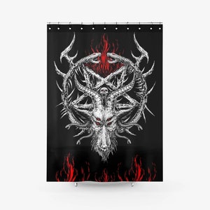 Schädel Satanische Ziege Satanisches Pentagramm DämonEnschlange Flamme Textur Stoff Duschvorhang-Satanischer Goth Okkult Dekor-