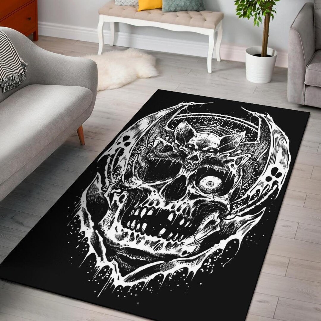 Gothic Skull Bat Area Rug-skull Rugs-gothic Skull Decor-gothic Decor ...
