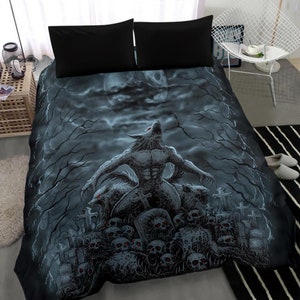 Skull Skeleton Werewolf Demon Pack 3 Piece Duvet Set Color Version-Skull Werewolf Decor-Werewolf Decor-