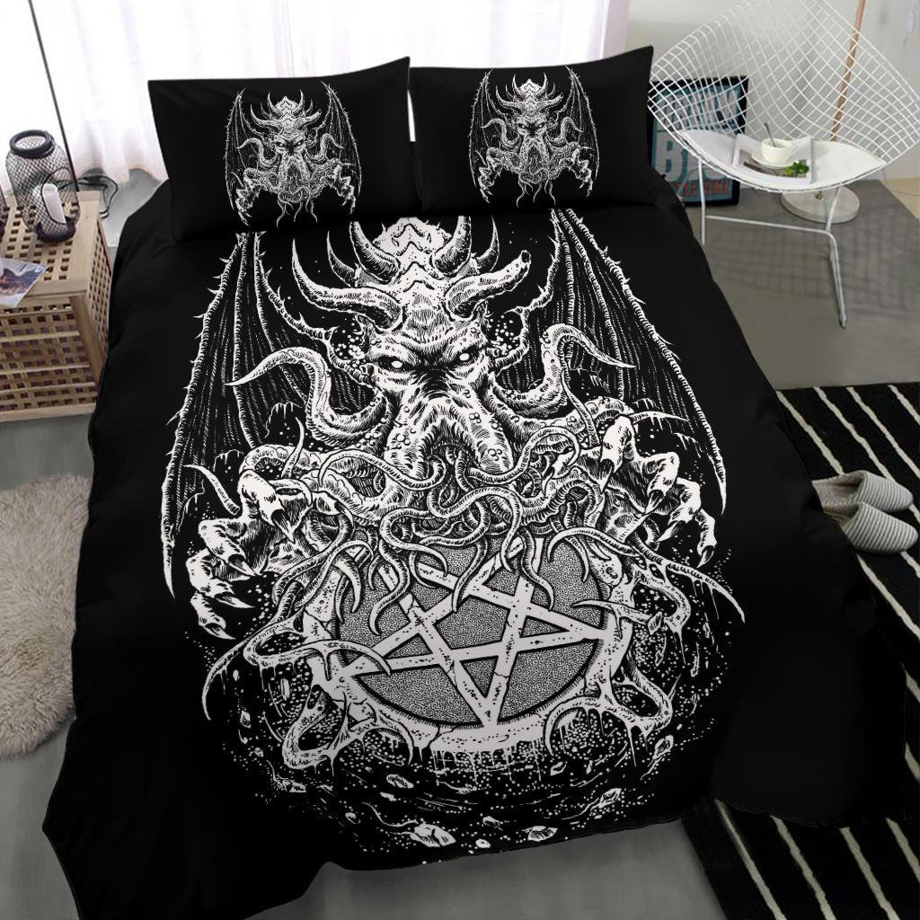 Skull Demon Satanic Pentagram Octopus 3 Piece Duvet Set-skull Bed