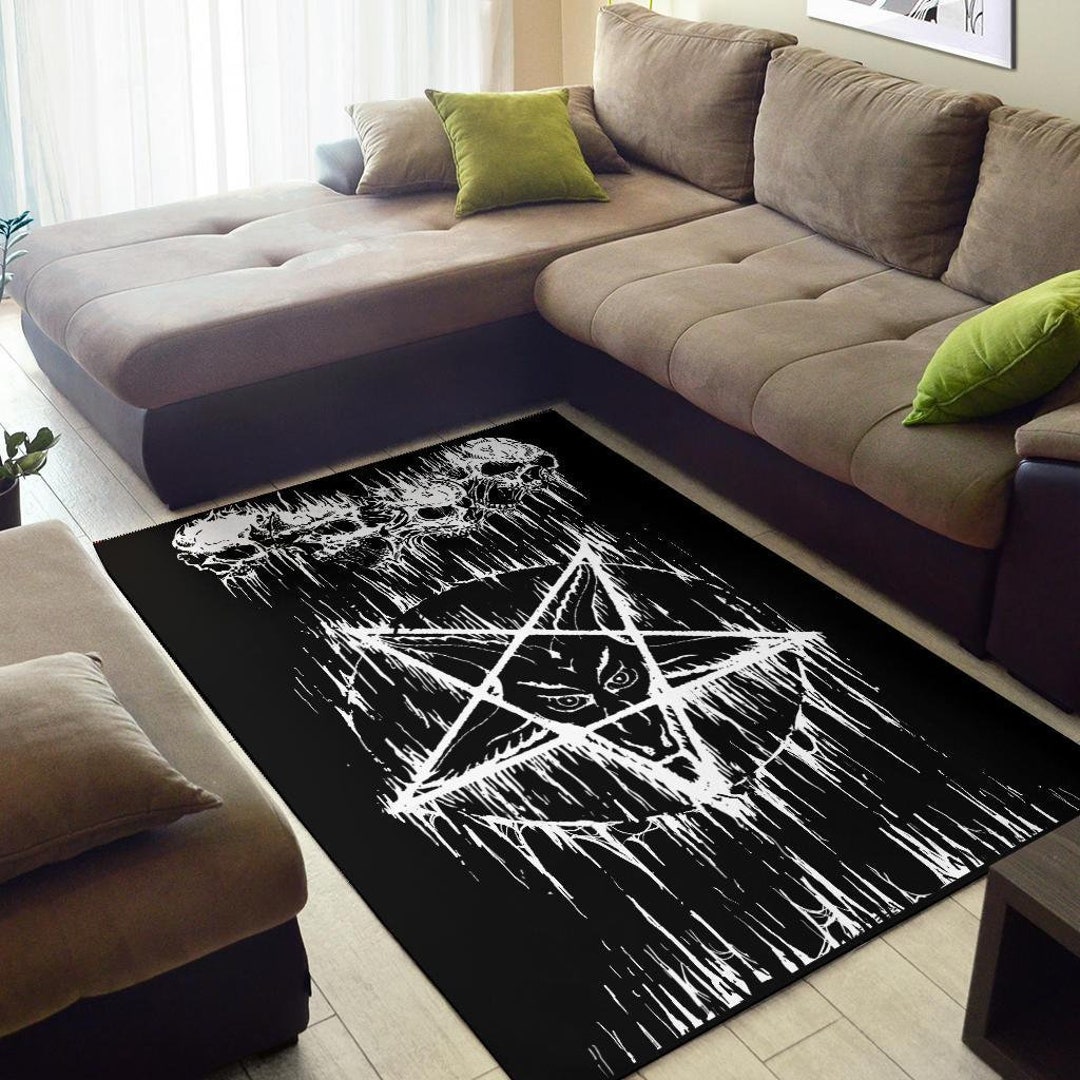 Satanic Room Satanic Skull Melting Inverted Pentagram Area Rug-satanic Skull Rug ...