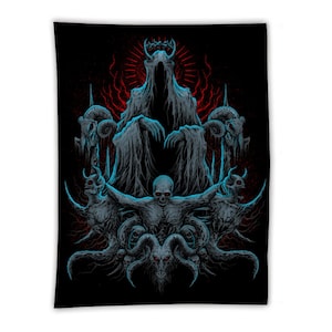 Skull Satanic Goat Demon Impaled and Crucified Tapestry 59 × 79&#39;&#39; Color Version -  satanic tapestry- pentagram wall - baphomet tapestry
