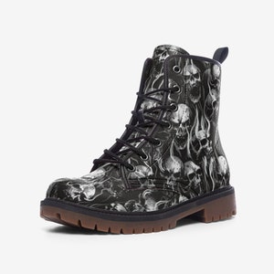 Skull Smoke Casual Leather Lightweight boots MT Black And White-Skull Boots image 3