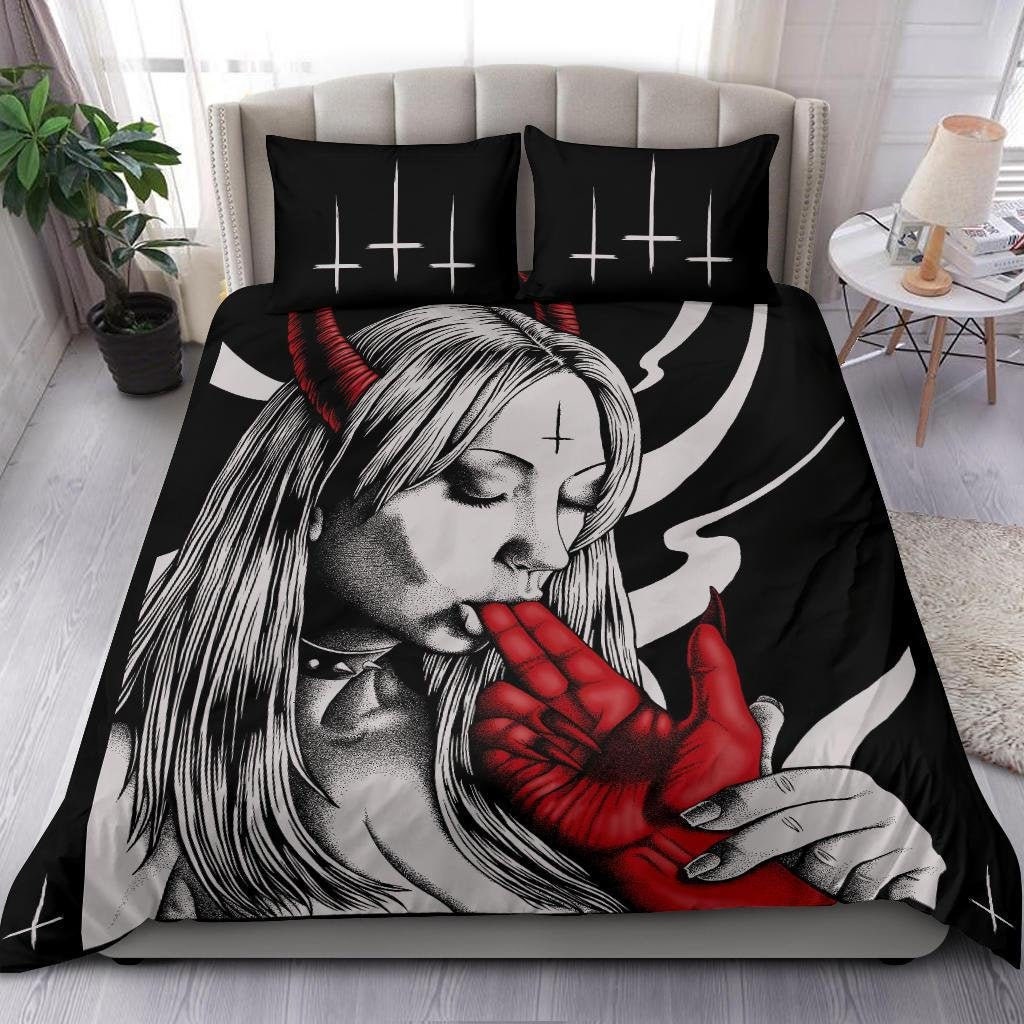 Discover N€W! Satanic Cross Satanic Demon Embrace The Master 3 Piece Duvet Set Original Colors-Baphomet Decor-No Cross Bottom Corners By Request-