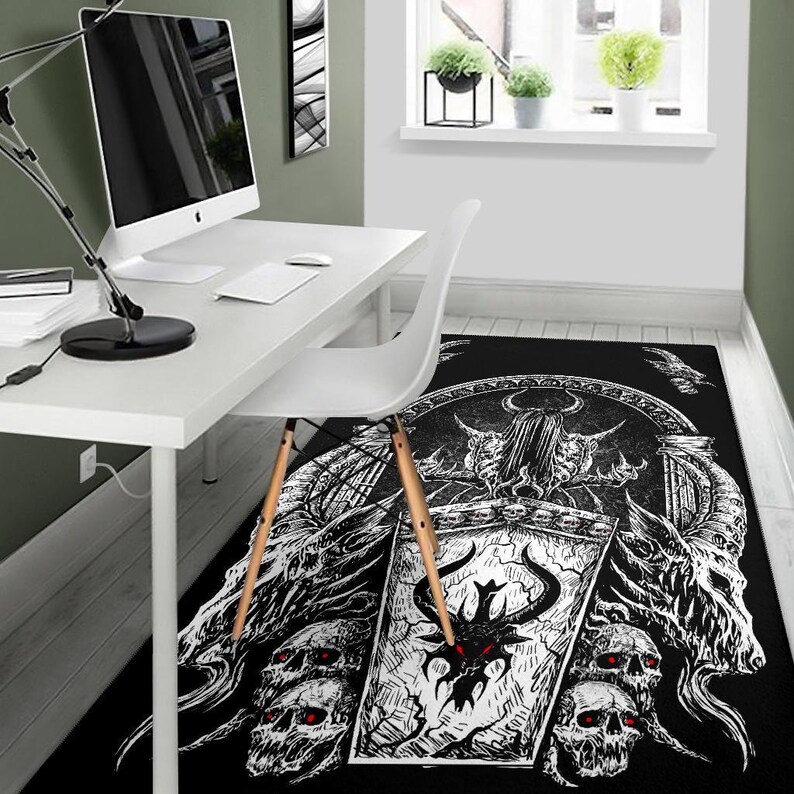 Skull Gothic Demon Shrine Area Rug Black and White Red Eye | Etsy