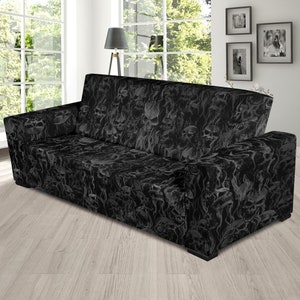 smoke skull Sofa Slip Cover Large Sofa 90" Dark Version-Skull Home Deorr-Gothic Home Decor-Skull Couch Cover-