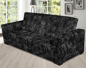 Smoke Skull Sofa Slip Cover Large Sofa 90 Dark Version-skull Home Deorr- gothic Home Decor-skull Couch Cover 