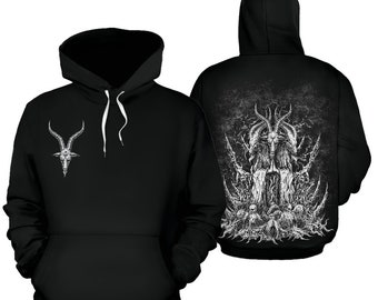 Skull Skeleton Satanic Goat Hoodie  Be Advised These Hoodies Are A Polyester blend Material Different Than A Normal Hoodie-Baphomet Hoodie-