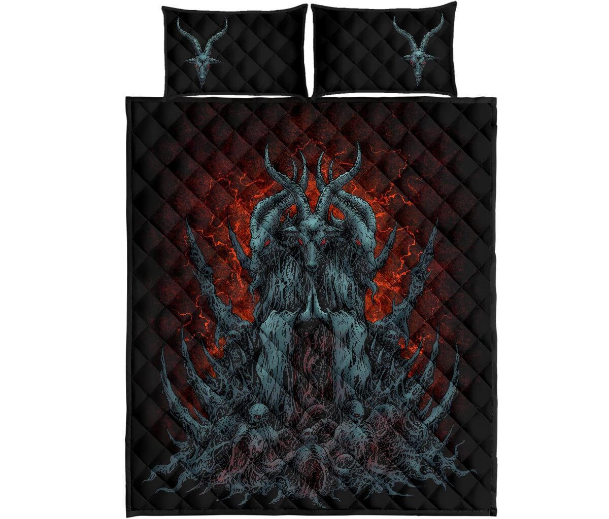 Skull Skeleton Satanic Goat quilt 3 Piece Bed Set Original ...