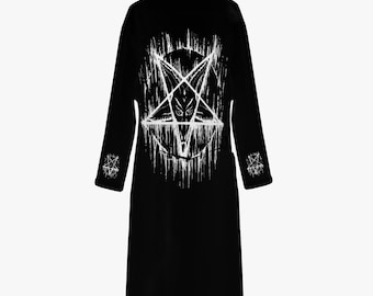 Satanic Pentagram Drip Men’s Loose-fitting Bathrobe-Satanic Men's Pajamas- be advised robes are semi thick sexy see through style
