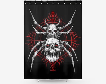 Rideau De Douche Gothique Noir Et Blanc Crânes Effrayant - 175x180 Cm - Neuf Abakuhaus