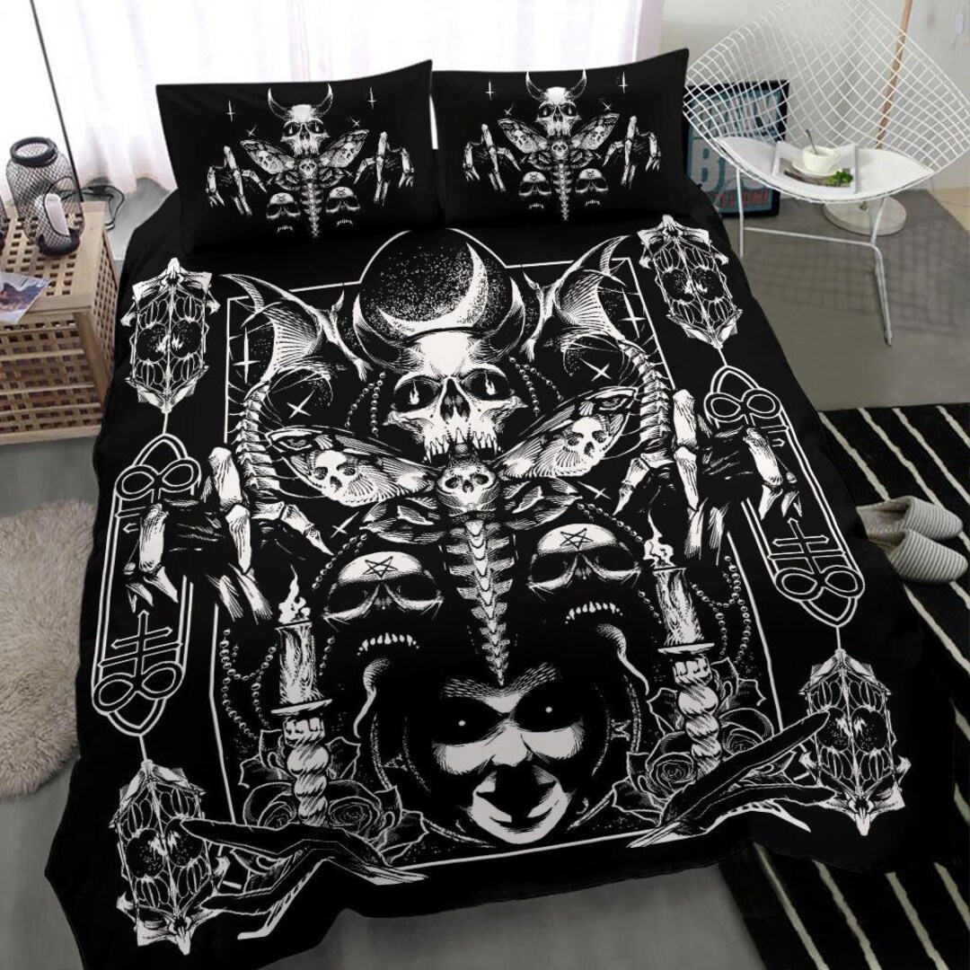 Skull Pentagram Demon Moth Cult 3 Piece Duvet Set-occult - Etsy