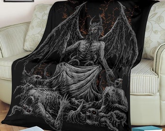 Skull Satanic Bat Wing Demon God Blanket Dark Version-Satanic Skull Gothic Blanket-