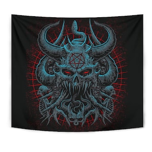 Skull Satanic Pentagram Evil As Hell Demon Serpent Large Wall Decoration Tapestry - Baphomet Wall Decor-