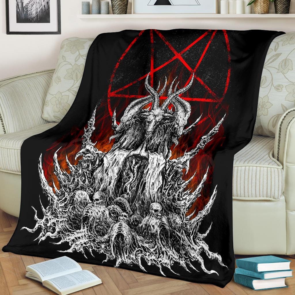 Discover Skull Skeleton Satanic Goat Satanic Pentagram Flame Color Blanket-Satanic Blanket