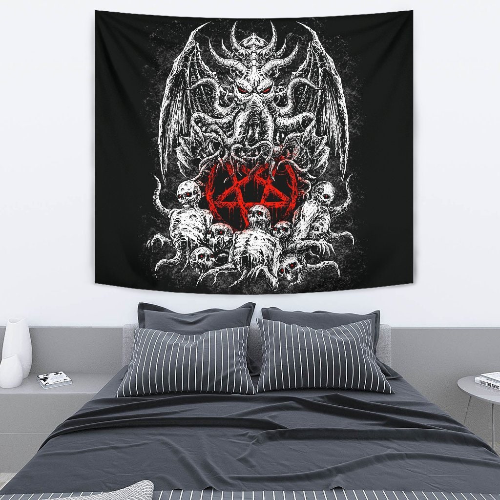 Skull Skeleton Satanic Pentagram Demon Octopus Large Wall Decoration ...