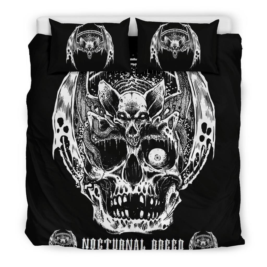 Discover Gothic Skull Bat Nocturnal Breed 3 Piece Duvet Set-Gothic Skull Decor-Skull Home Decor-Gothic Skull Duvet Set-Gothic Skull Room Decor-