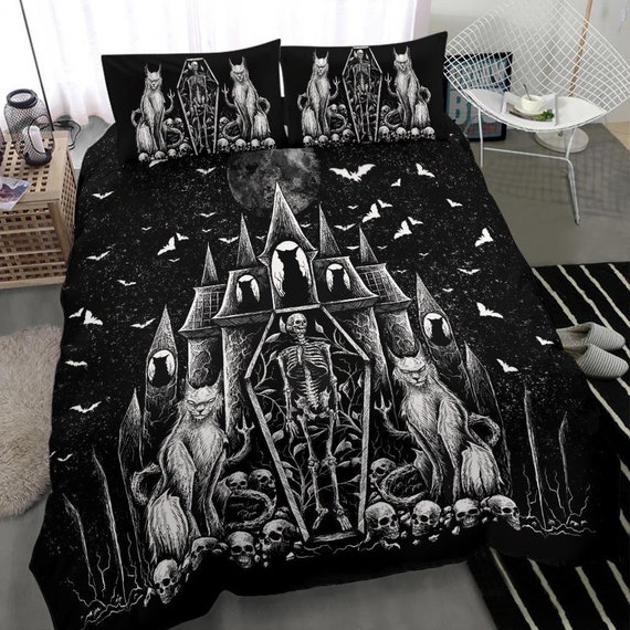 Skull Gothic Cat Skeleton Coffin Gothic Wicked Bat Night House - Etsy