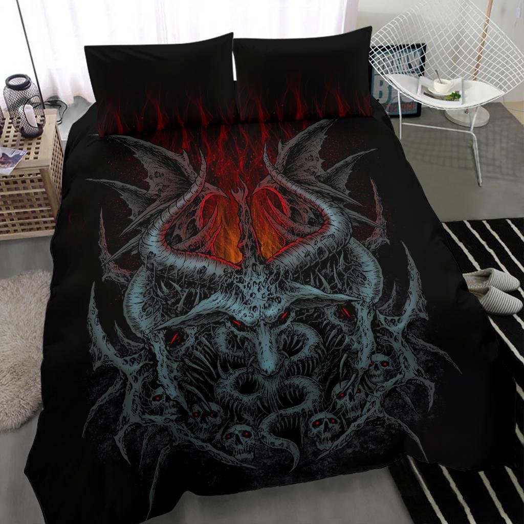 Discover Skull Satanic Goat Winged Demon Flame Bedding Set