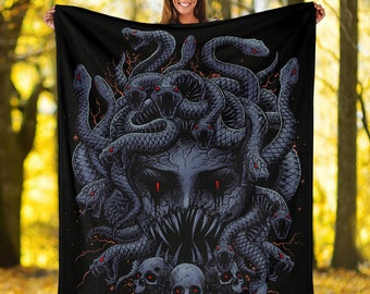 Tarot-Decke 'The High Priestess' Mit Medusa-Motiv – 152x127 Cm, Kuschelig & Gothic-Deko