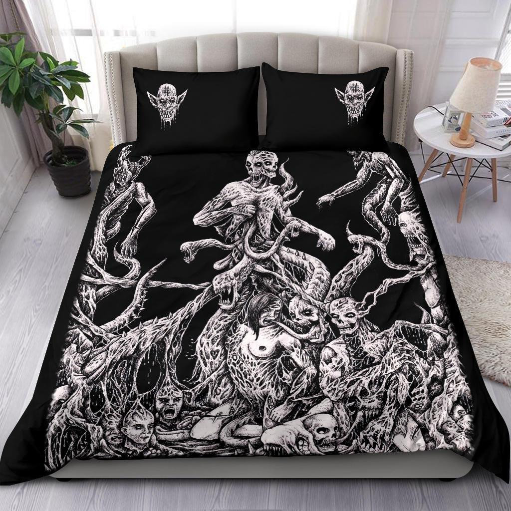 Discover Skull Satanic Demon Gathering 3 Piece Duvet Set-Satanic Demon Duvet-Demon Skull Bed Cover-Skull Bed Cover-