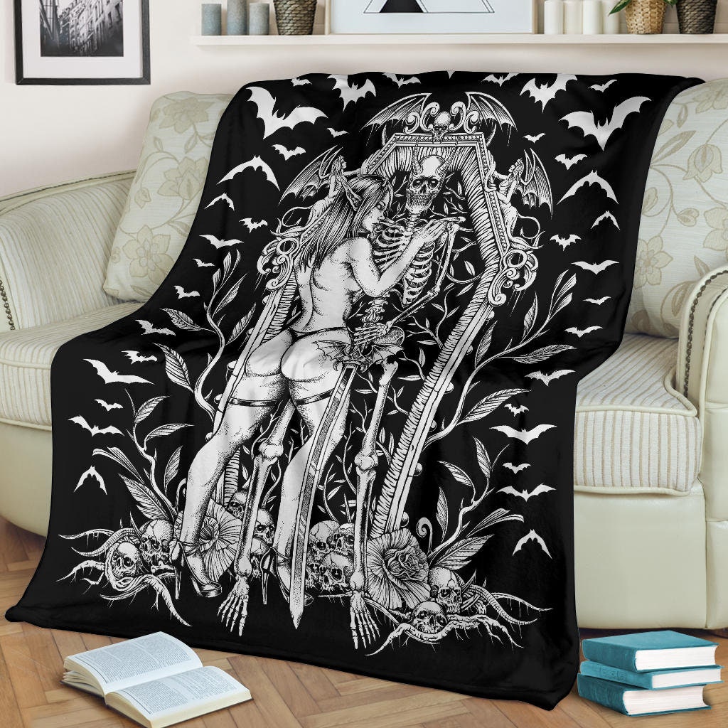 Discover Bat Skull Bat Wing Erotic Demonic Skeleton Coffin Shrine Blanket