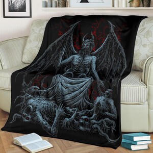 Skull Skeleton Satanic Bat Wing Demon God Blanket Color Version-Satanic Baphomet Blanket-Goth Satanic Blanket-Skull Skeleton Blanket-