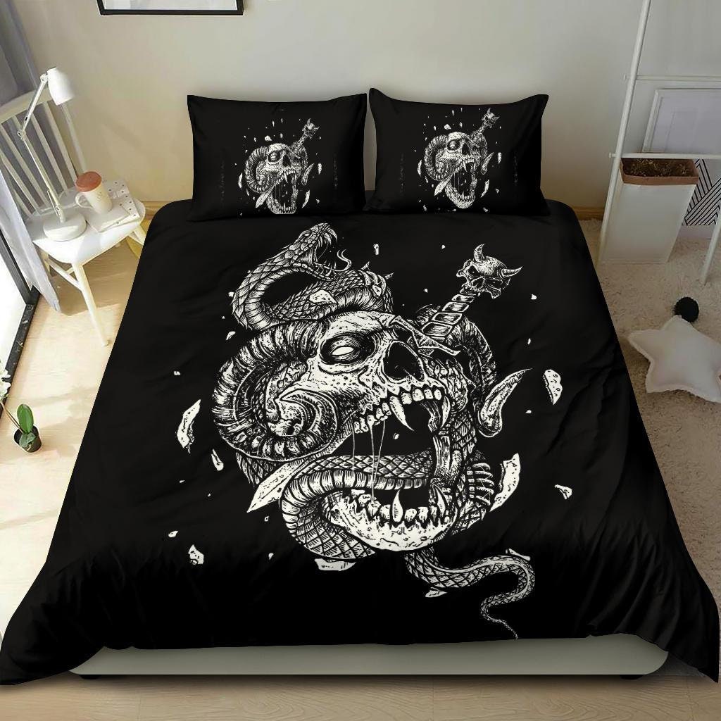 Discover Skull Serpent Exploding Dagger Demon 3 Piece Duvet Set-Skull Bedding-Goth Bedding-Skull Bed Cover-
