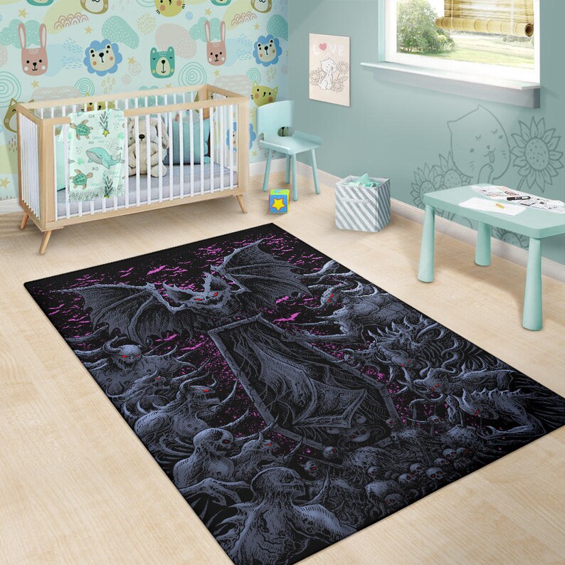 Coffin Shroud Demon Galore Bat Wing Area Rug Night Blue Pink-goth Bat ...