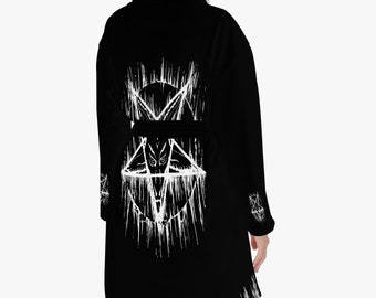 Satanic Pentagram Drip Women's Loose-fitting Bathrobe-Satanic Pentagram Robe- be advised robes are semi thick sexy see through style