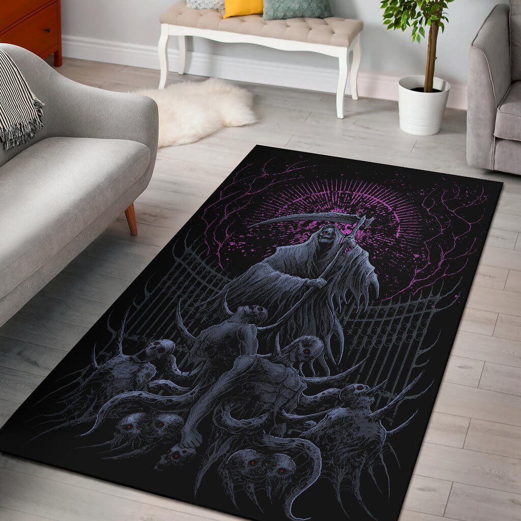 Wicked Skull Reaper Demon Area Rug Awesome Night Blue Pink-skull Rugs ...