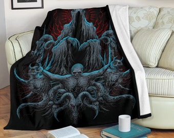 Skull Satanic Goat Demon Impaled and Crucified Blanket Color Version - Skull Baphomet - Skull Blanket- Pentagram Blanket- Satanic Blanket-
