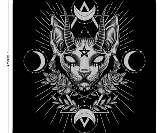 Gothic Occult Black Cat Unique Sphinx Style Awesome Demon White Eye Shower Curtain 71" x 69"-Goth Satanic Decor-Gothic Shower Curtain-
