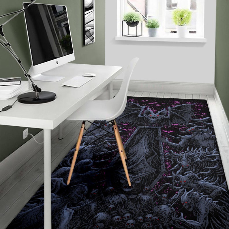 Coffin Shroud Demon Galore Bat Wing Area Rug Night Blue Pink-goth Bat ...