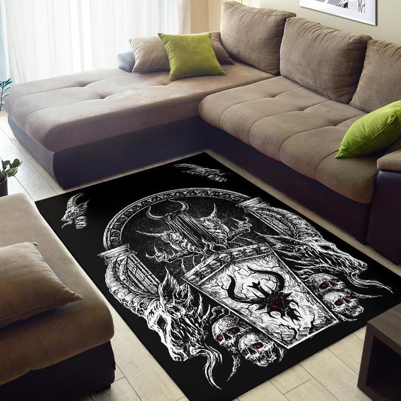 Skull Gothic Demon Shrine Area Rug Black and White Red Eye Etsy