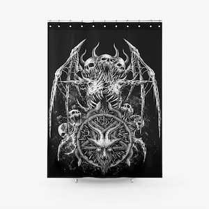 Schädel Satanic Fledermaus Flügel Dämon Ziege Satanic Pentagram Schlange Strukturierte Stoff Duschvorhang-Satanic Gothic Badezimmer Deko-