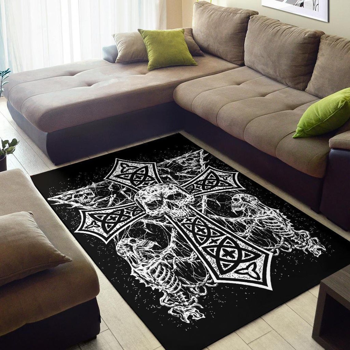 Satanic Area Rug Skull Skeleton Gothic Satanic Cross Area Rug-skull Gothic Rug-skull ...